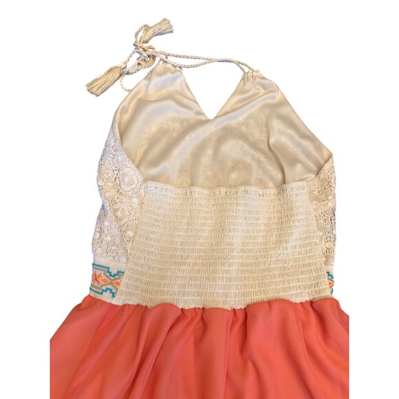 Flying Tomato Womens Coral Maxi Dress Halter Neck Tie Small Summer Cottage - Picture 5 of 7